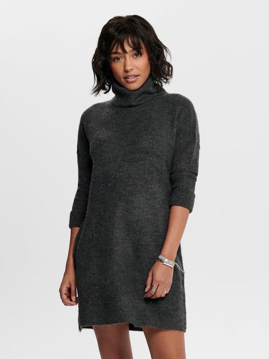 ONLY Damen Strickkleid Longsleeve Knit Kleid ONLJANA Dress Pullover, Farbe: Dunkelgrau