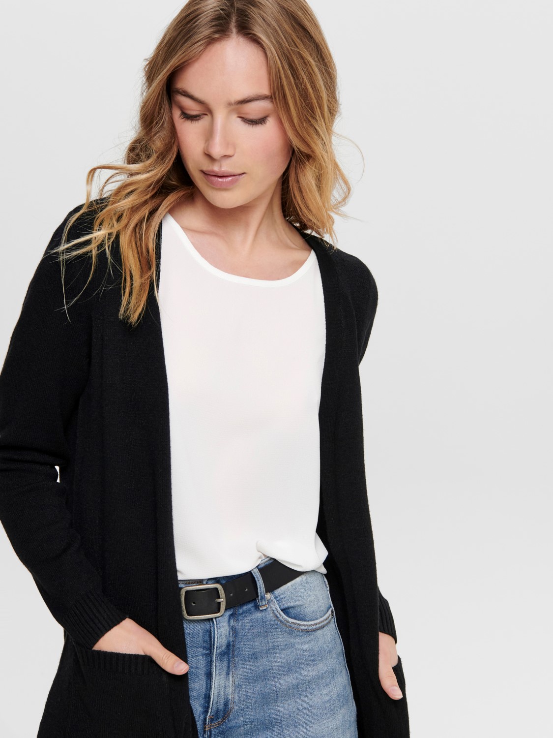 ONLY Damen Lange Strickjacke Stretch ONLLESLY Open Cardigan Gerippt ONLY Damen Lange Strickjacke Stretch ONLLESLY Open Cardigan Gerippt