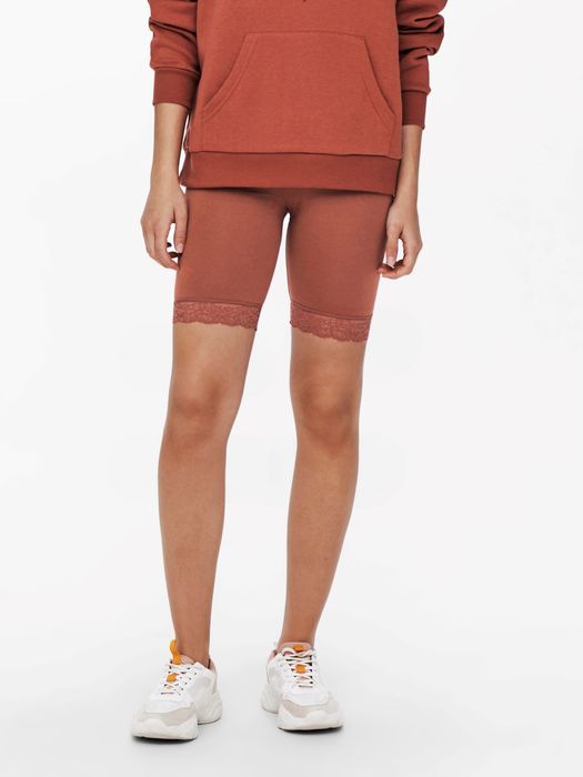 JDY 2x Damen Kurze Capri Leggings Hose JDYSALLY Spitze Shorts Set Stretch, Farbe: Schwarz-Rot