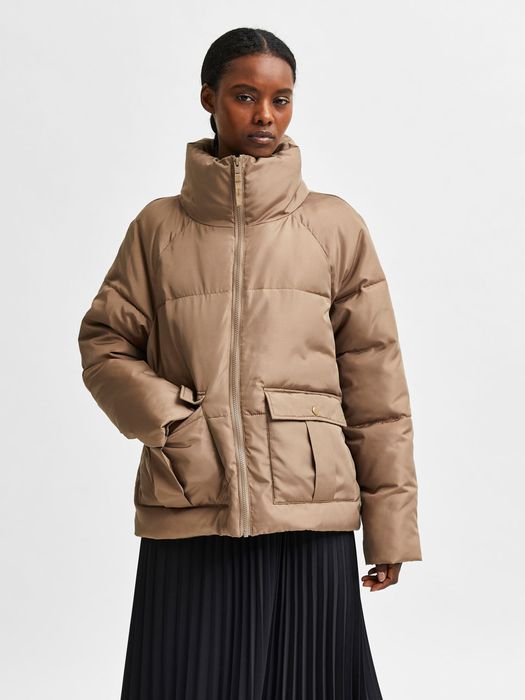 Damen SELECTED Winter Jacke Warm Wattierte Puffer Jacket SLFDASA, Farbe: Hellbraun