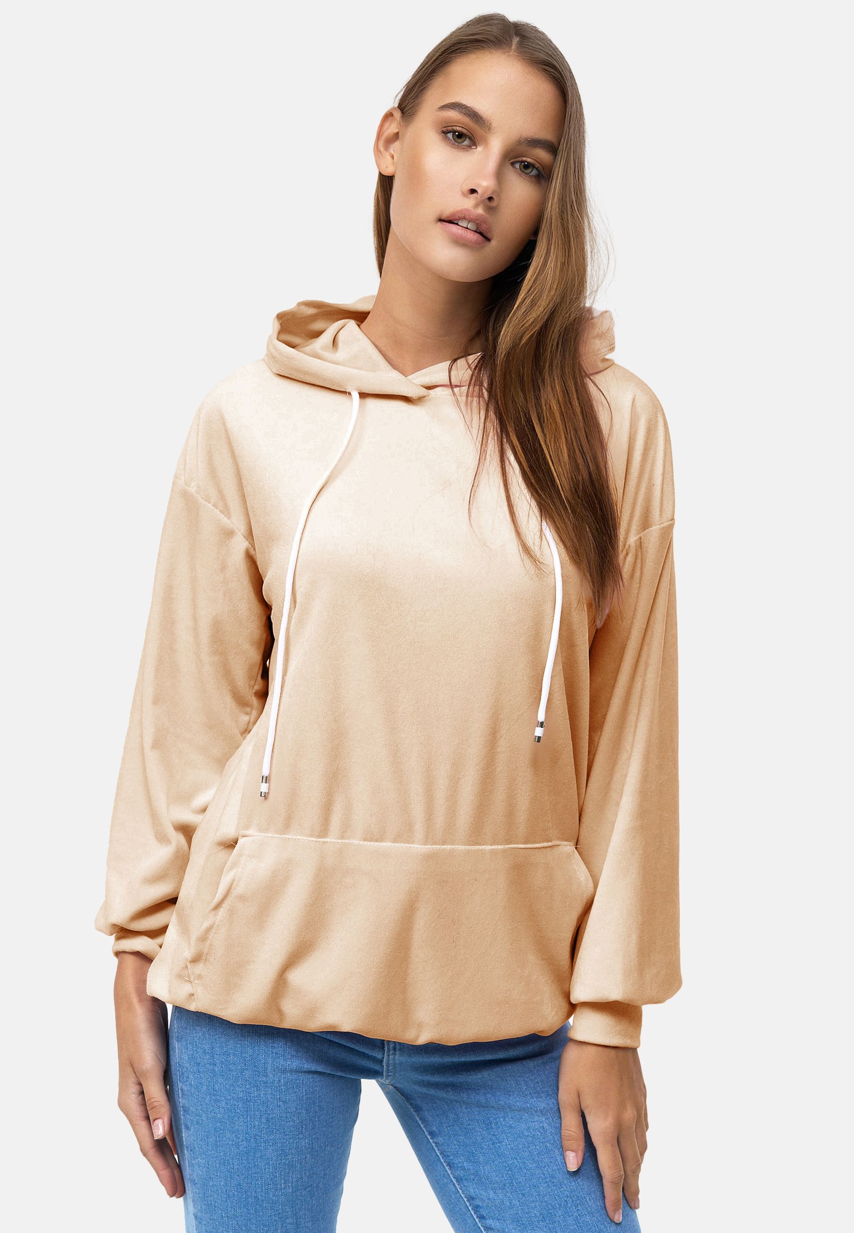 Damen Oversized Hoodie Kleid Long Basic Kapuzen Pullover Nicki Velours Damen Oversized Hoodie Kleid Long Basic Kapuzen Pullover Nicki Velours