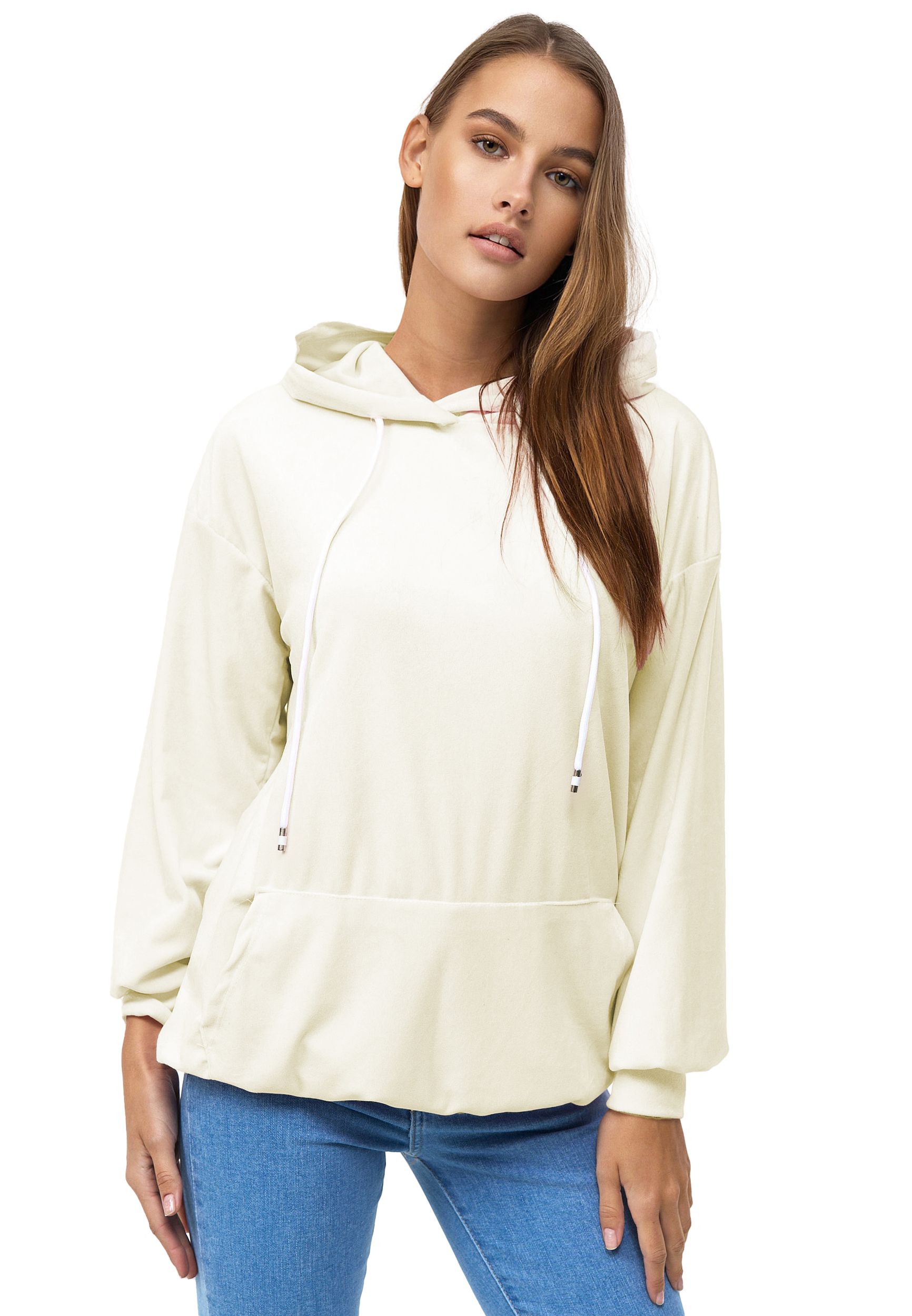 Damen Oversized Hoodie Kleid Long Basic Kapuzen Pullover Nicki Velours Damen Oversized Hoodie Kleid Long Basic Kapuzen Pullover Nicki Velours