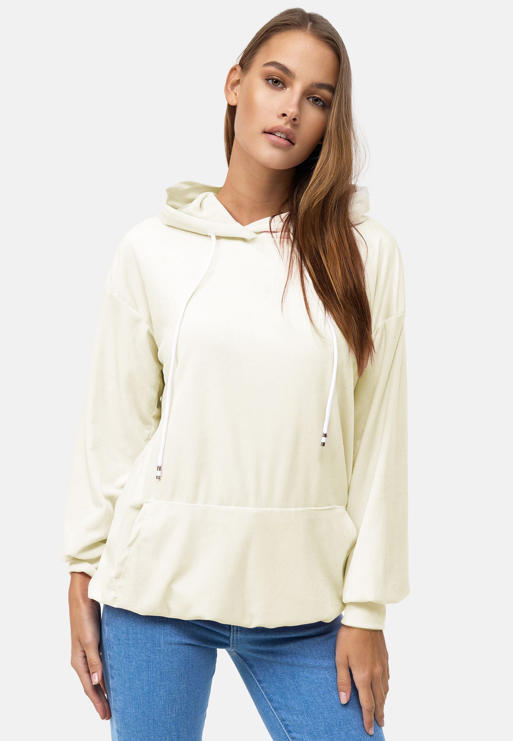 Damen Oversized Hoodie Kleid Long Basic Kapuzen Pullover Nicki Velours Damen Oversized Hoodie Kleid Long Basic Kapuzen Pullover Nicki Velours