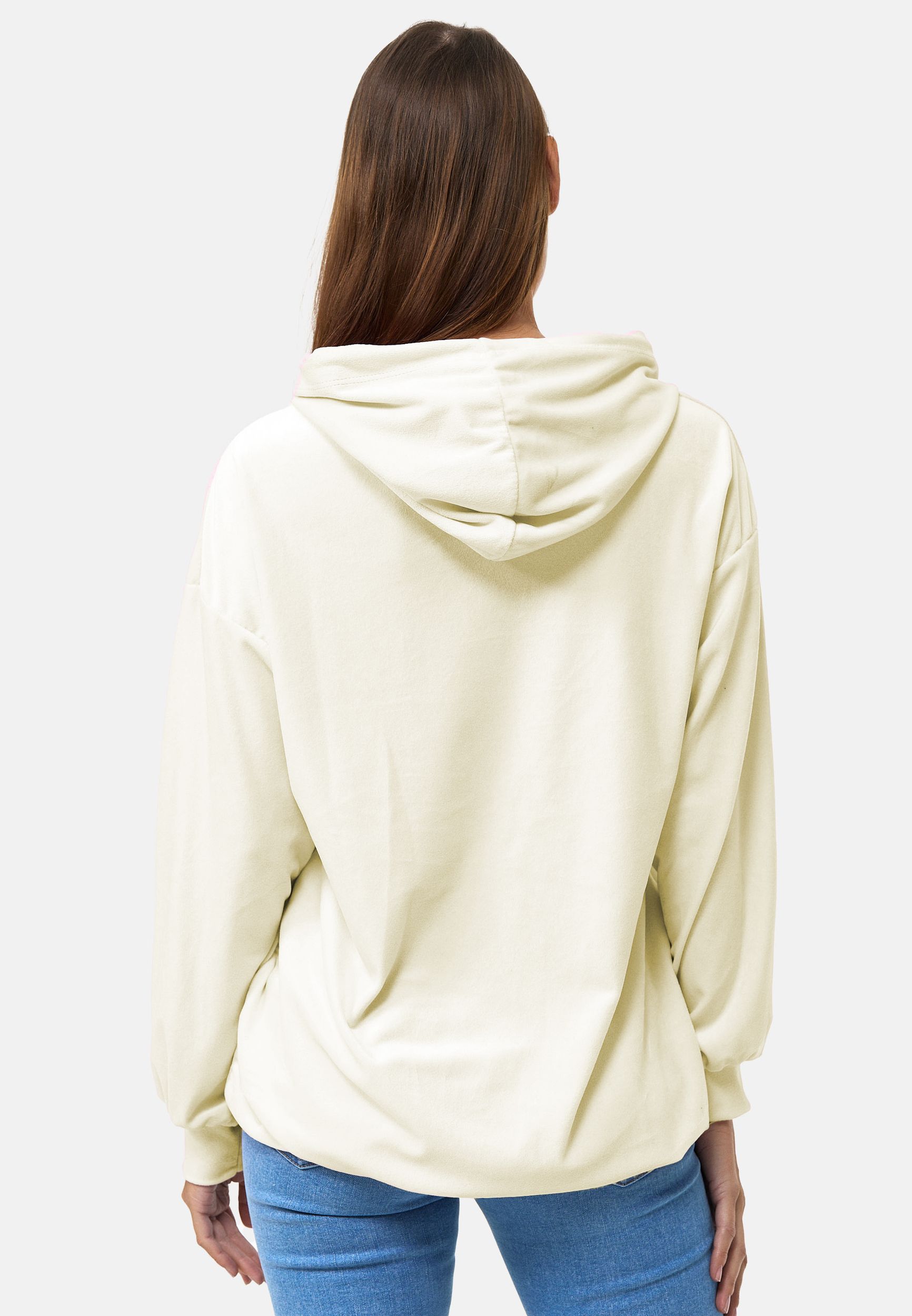 Damen Oversized Hoodie Kleid Long Basic Kapuzen Pullover Nicki Velours Damen Oversized Hoodie Kleid Long Basic Kapuzen Pullover Nicki Velours