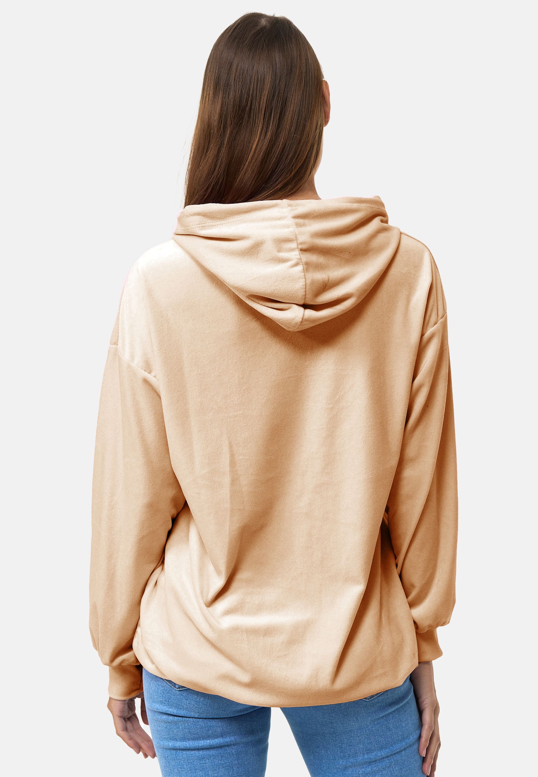 Damen Oversized Hoodie Kleid Long Basic Kapuzen Pullover Nicki Velours Damen Oversized Hoodie Kleid Long Basic Kapuzen Pullover Nicki Velours