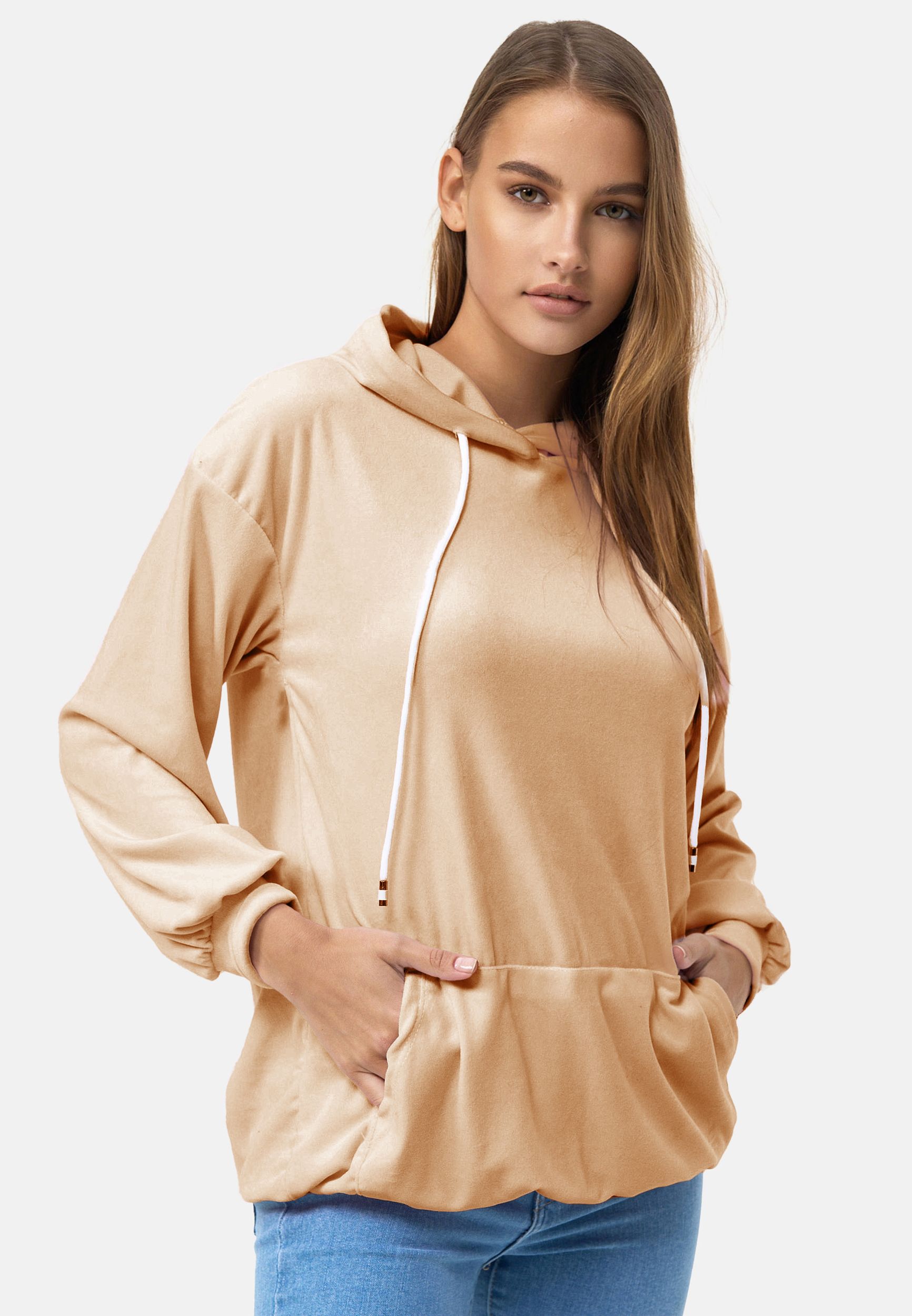 Damen Oversized Hoodie Kleid Long Basic Kapuzen Pullover Nicki Velours Damen Oversized Hoodie Kleid Long Basic Kapuzen Pullover Nicki Velours