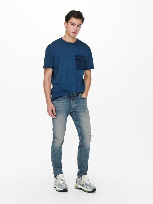 Only & Sons ONLY & SONS Slim Fit Jeans Destroyed Denim Hose ONSLOOM Stretch – Blau, Bild 3