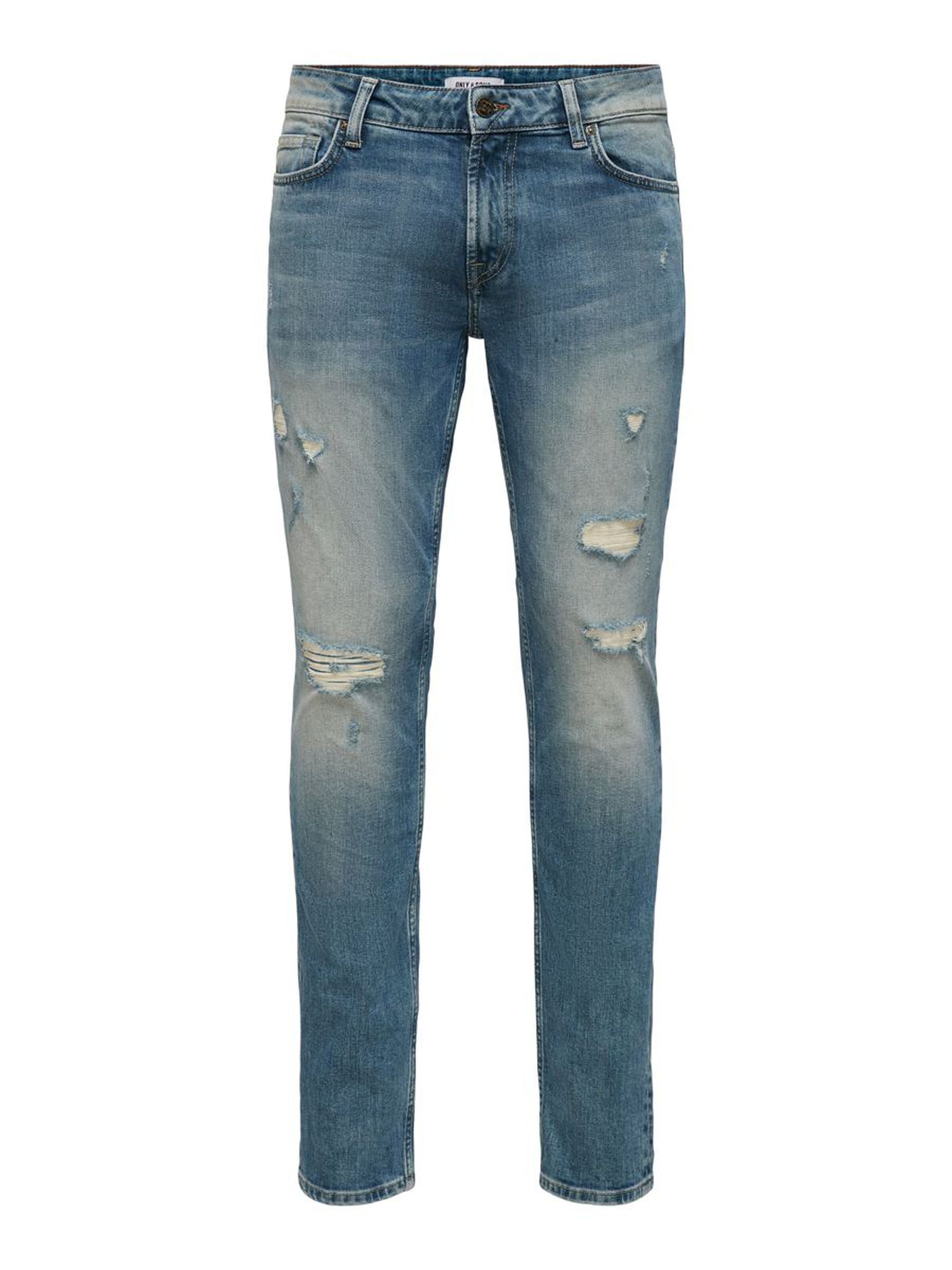 Only & Sons ONLY & SONS Slim Fit Jeans Destroyed Denim Hose ONSLOOM Stretch – Blau, Bild 1