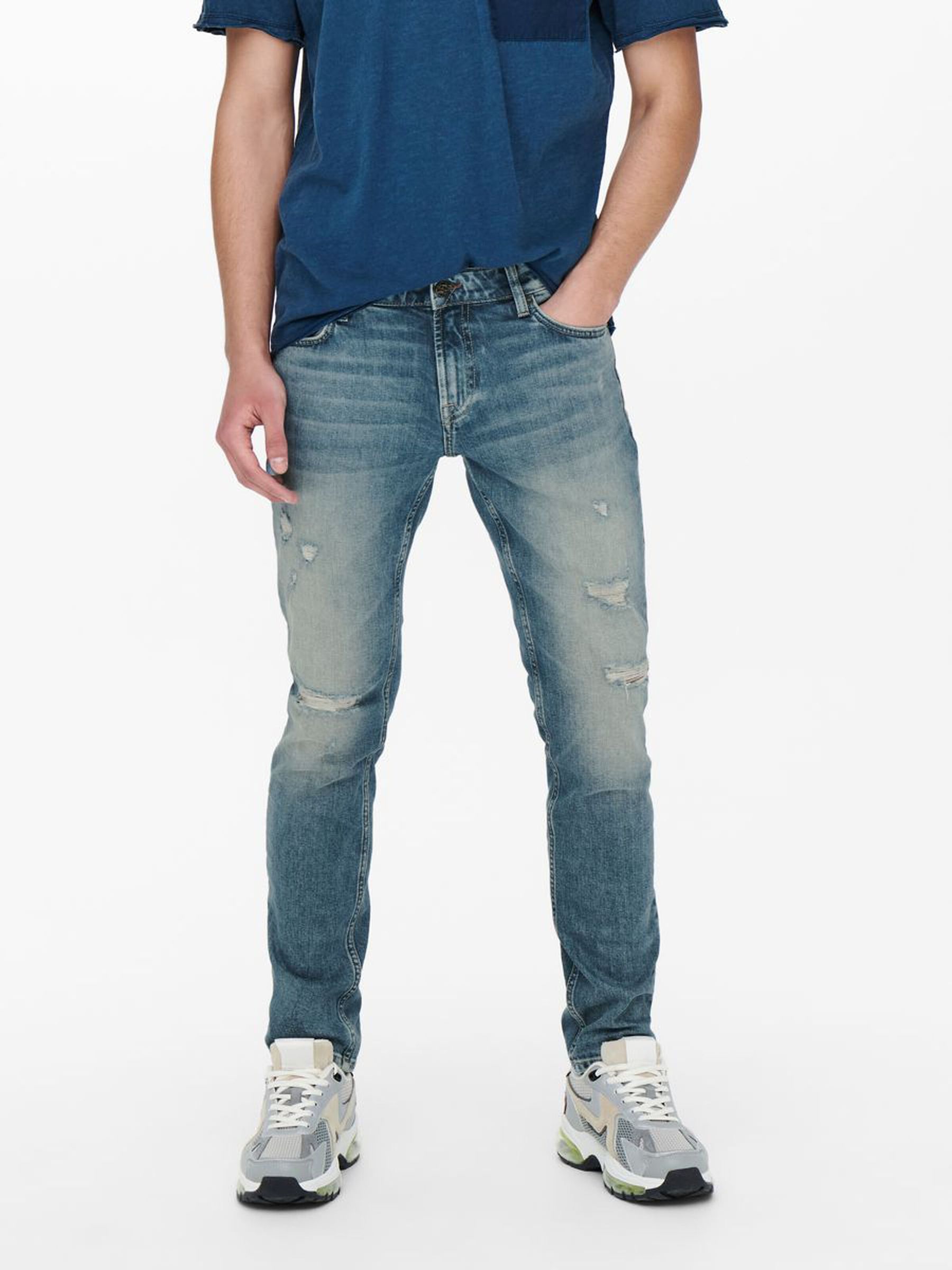 Only & Sons ONLY & SONS Slim Fit Jeans Destroyed Denim Hose ONSLOOM Stretch – Blau, Bild 2