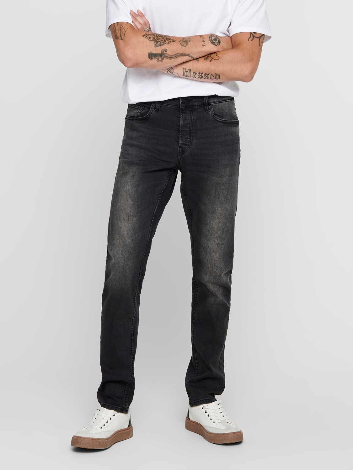 Only & Sons ONLY & SONS Slim Fit Jeans Basic Denim Hose ONSLOOM Tapered – Grau, Bild 2