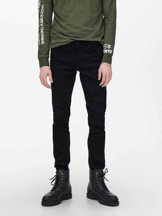 ONLY & SONS Slim Fit Jeans Basic Denim Hose ONSLOOM Tapered, Farbe: Schwarz