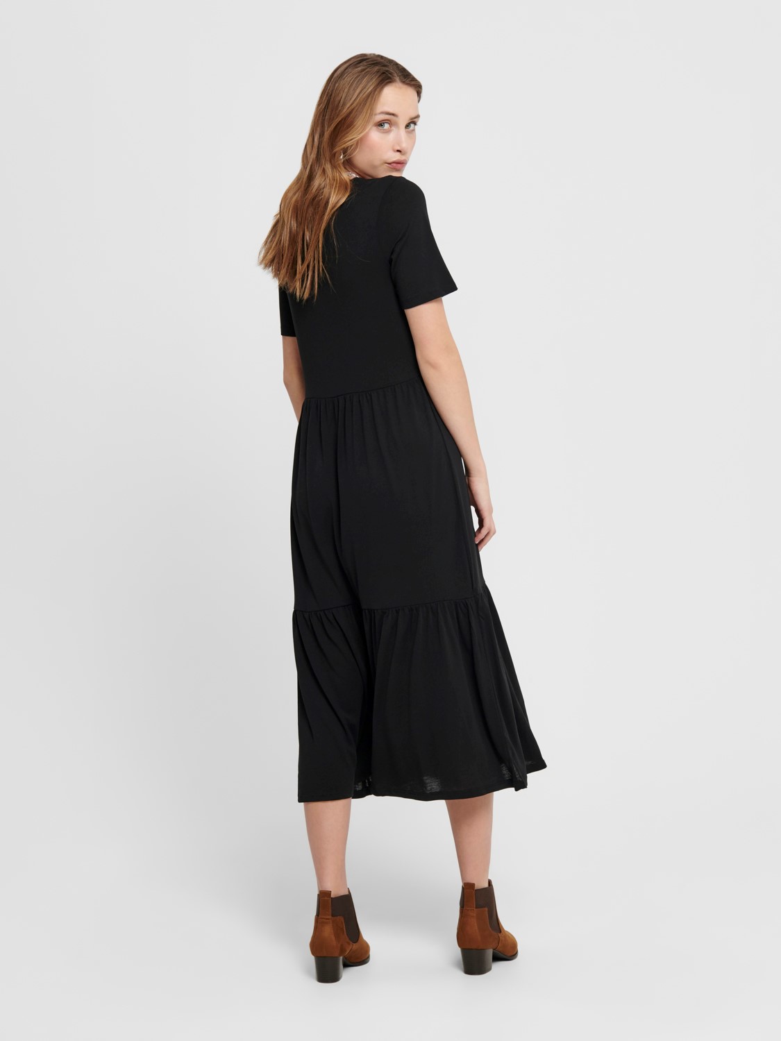 Midi Rüschen Kleid Locker Wadenlang Maxi Blusen Dress Kurzarm Stretch Midi Rüschen Kleid Locker Wadenlang Maxi Blusen Dress Kurzarm Stretch