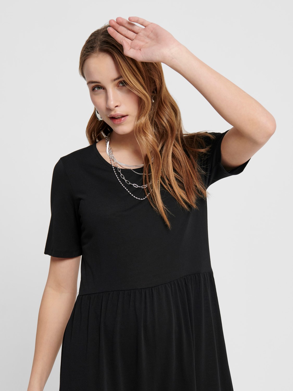 Midi Rüschen Kleid Locker Wadenlang Maxi Blusen Dress Kurzarm Stretch Midi Rüschen Kleid Locker Wadenlang Maxi Blusen Dress Kurzarm Stretch