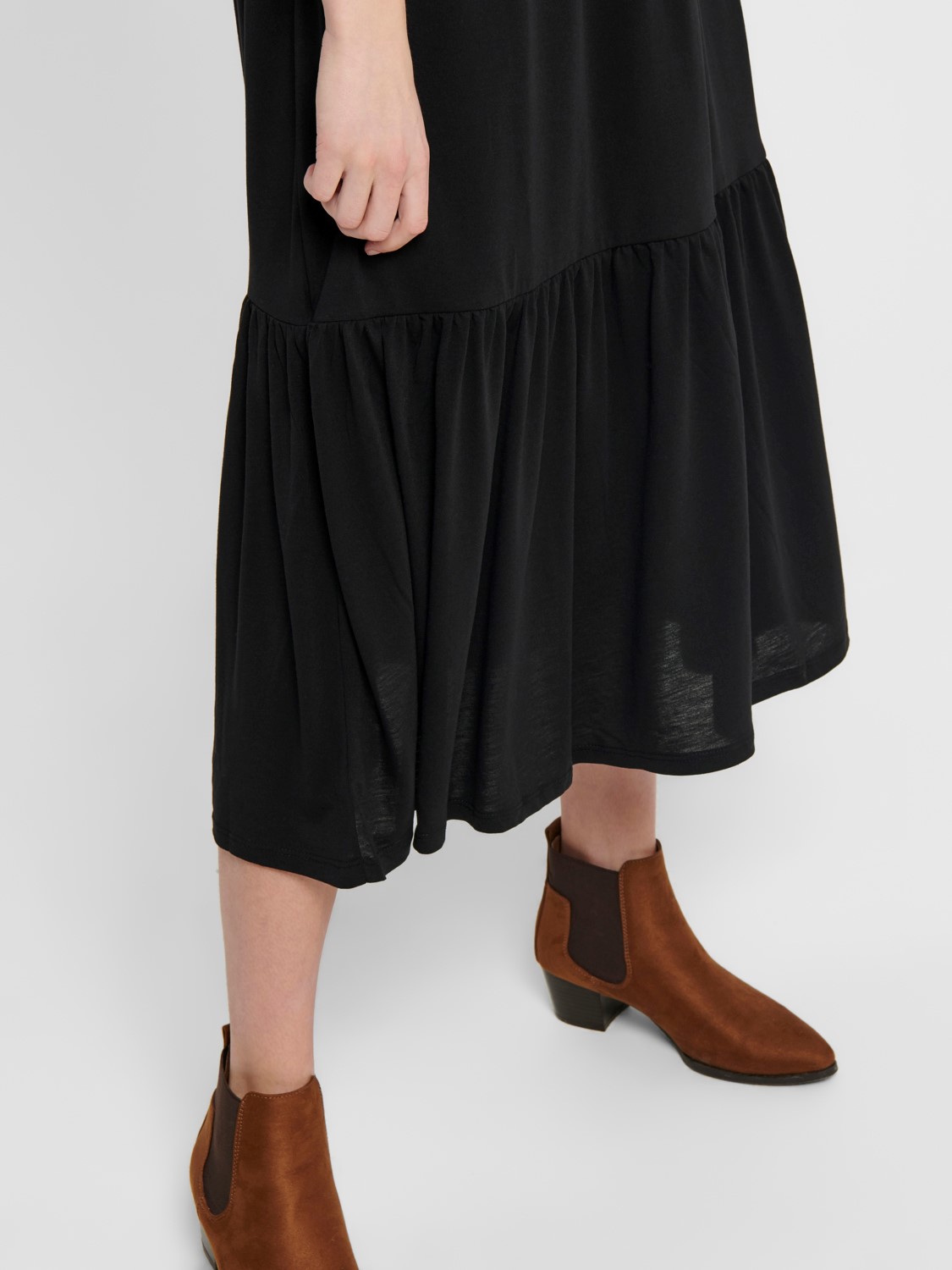 Midi Rüschen Kleid Locker Wadenlang Maxi Blusen Dress Kurzarm Stretch Midi Rüschen Kleid Locker Wadenlang Maxi Blusen Dress Kurzarm Stretch