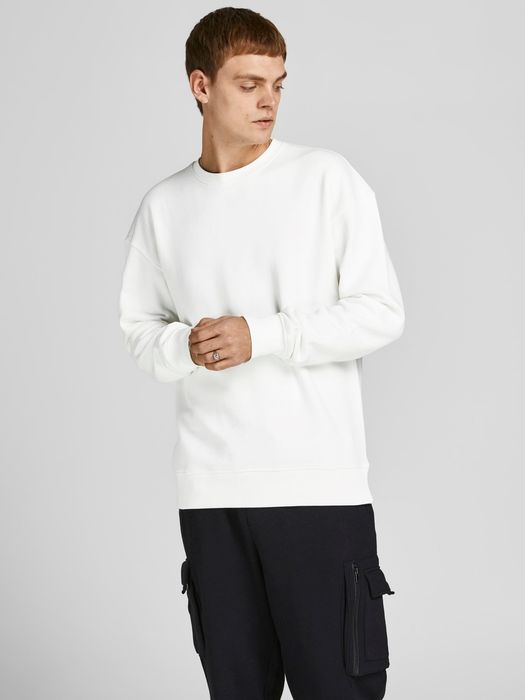 JACK & JONES Basic Sweater Langarm Shirt Rundhals Pullover, Farbe: Weiß