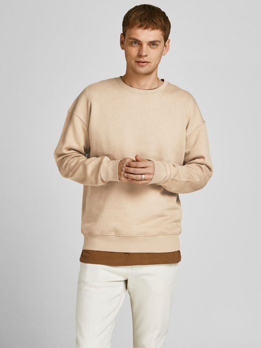 JACK & JONES Basic Sweater Langarm Shirt Rundhals Pullover, Farbe: Beige