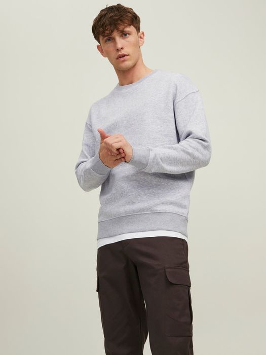 JACK & JONES Basic Sweater Langarm Shirt Rundhals Pullover, Farbe: Grau