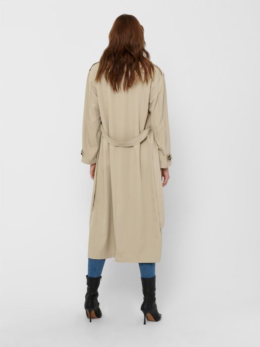 Only ONLY Langer Trench Coat Eleganter Basic Übergangs Mantel – Beige, Bild 4