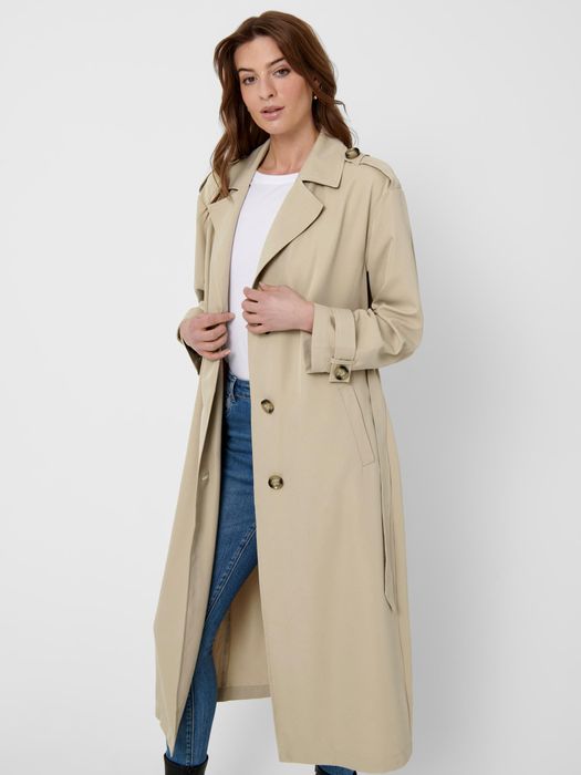 Only ONLY Langer Trench Coat Eleganter Basic Übergangs Mantel – Beige, Bild 5