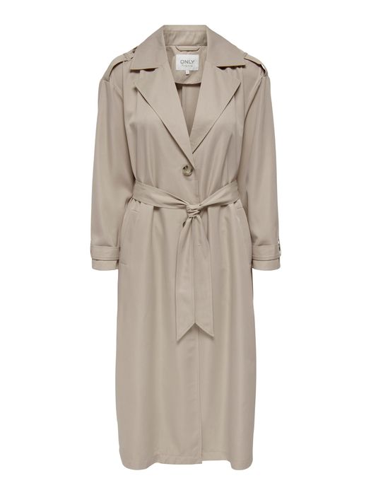 Only ONLY Langer Trench Coat Eleganter Basic Übergangs Mantel – Beige, Bild 7