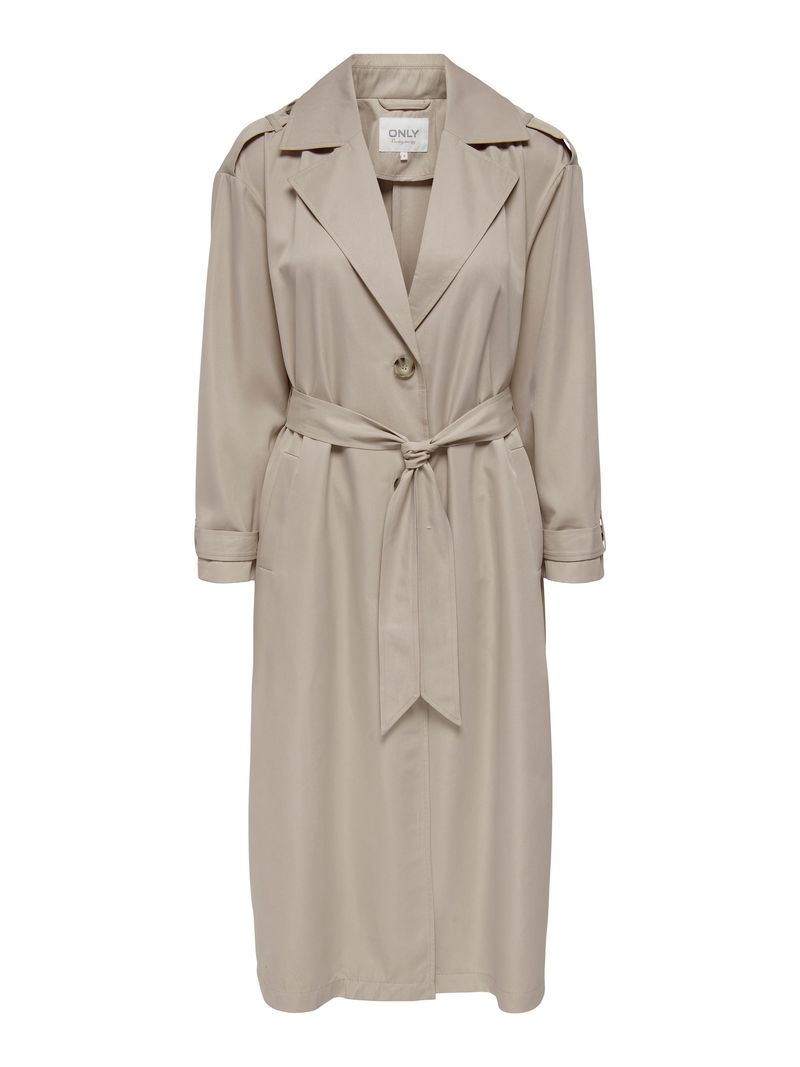 Only ONLY Langer Trench Coat Eleganter Basic Übergangs Mantel – Beige, Bild 1