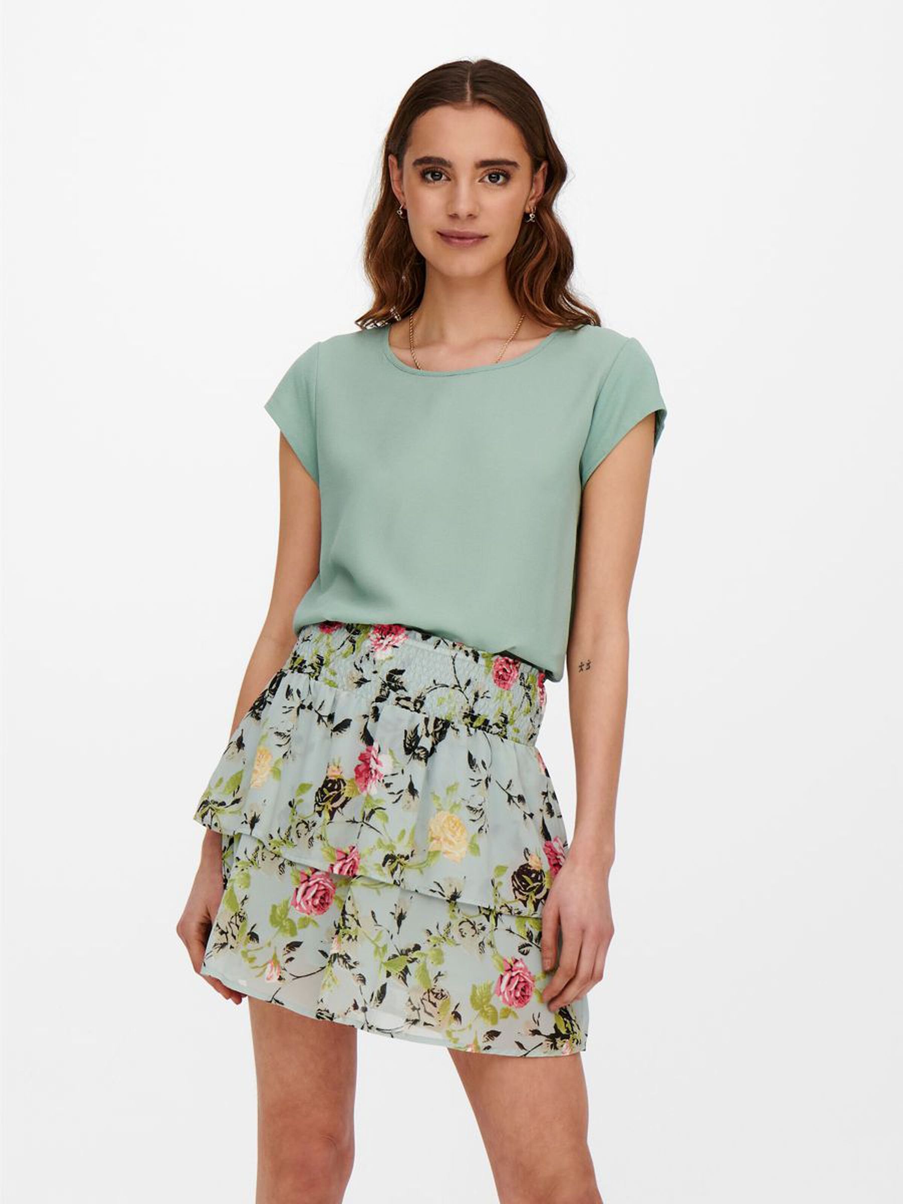 Einfarbige Kurzarm Bluse Basic Rundhals Blusen Shirt Oberteil ONLVIC Einfarbige Kurzarm Bluse Basic Rundhals Blusen Shirt Oberteil ONLVIC