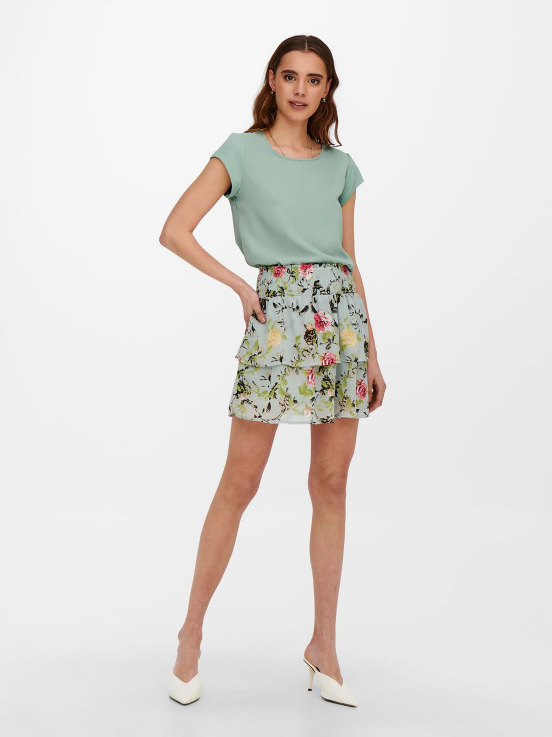 Einfarbige Kurzarm Bluse Basic Rundhals Blusen Shirt Oberteil ONLVIC Einfarbige Kurzarm Bluse Basic Rundhals Blusen Shirt Oberteil ONLVIC
