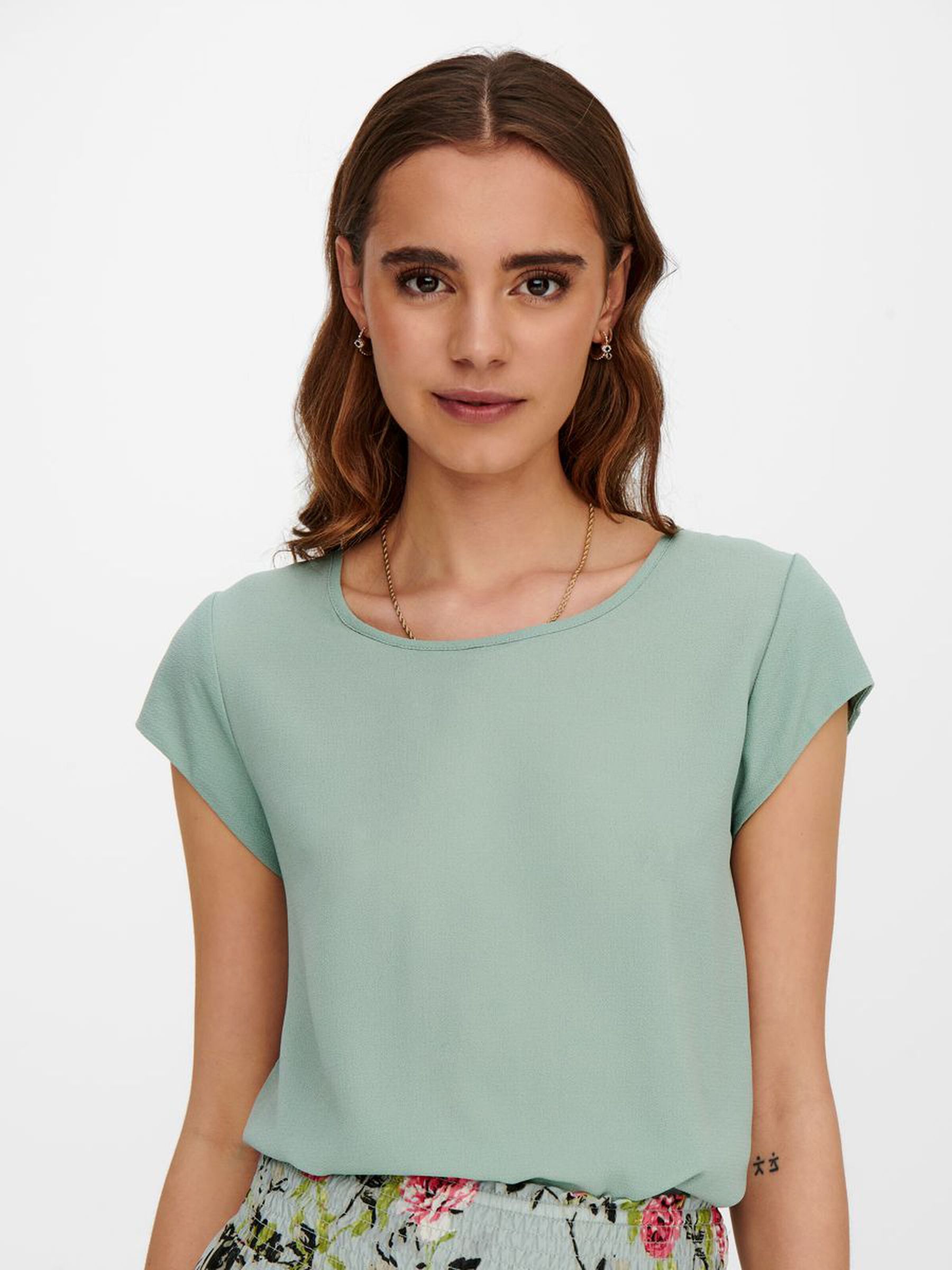 Einfarbige Kurzarm Bluse Basic Rundhals Blusen Shirt Oberteil ONLVIC Einfarbige Kurzarm Bluse Basic Rundhals Blusen Shirt Oberteil ONLVIC