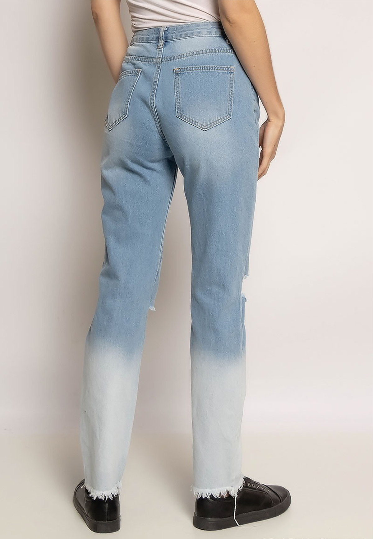 Destroyed Mom Jeans High Waist Straight Denim Hose Farbverlauf Bleached Destroyed Mom Jeans High Waist Straight Denim Hose Farbverlauf Bleached
