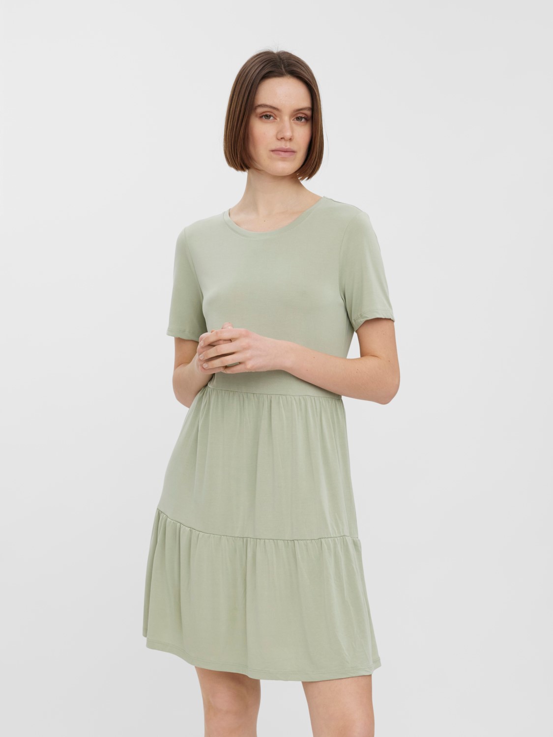 Vero Moda VERO MODA Kurzes Blusenkleid Lockeres Kurzarm Tunika Mini Dress – Mint, Bild 2