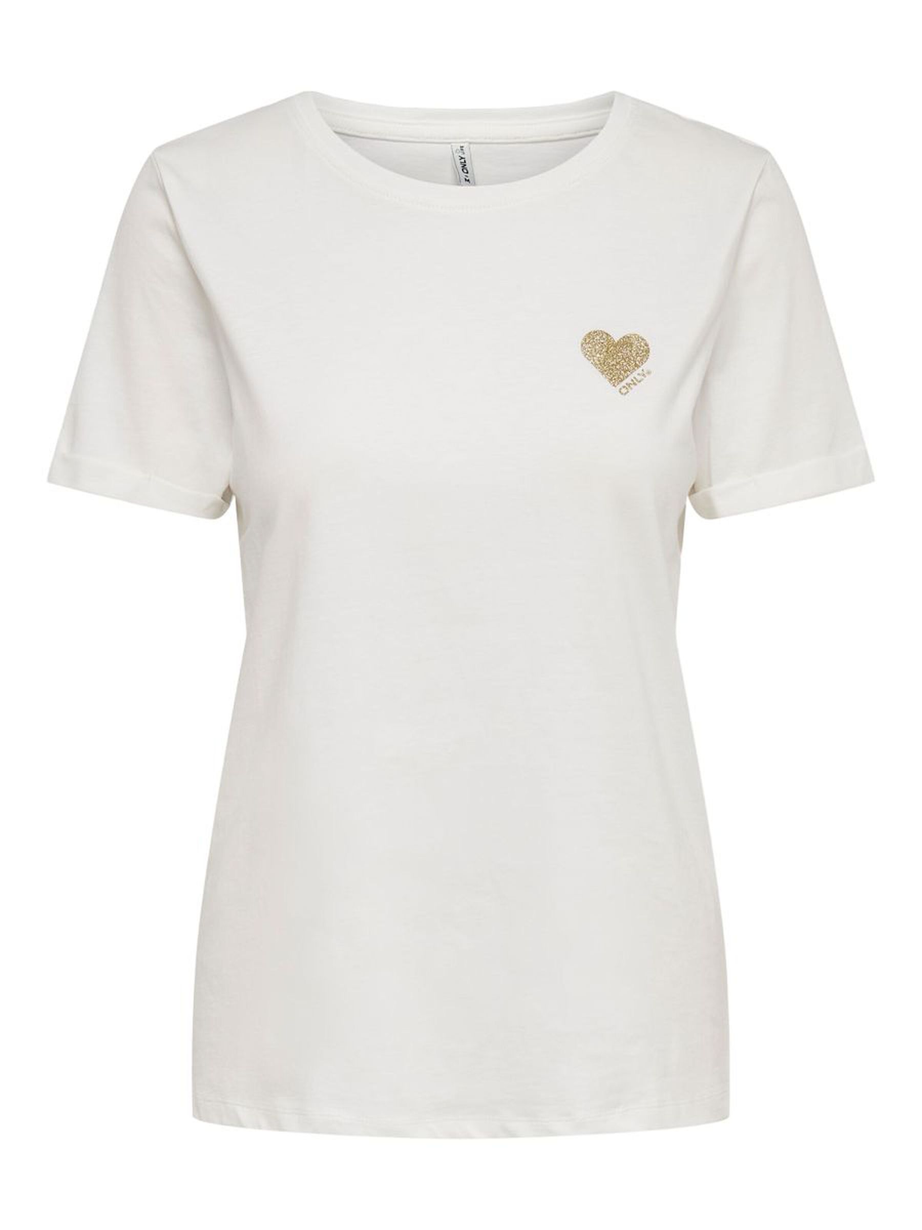 Einfarbiges T-Shirt mit Brand Herz Basic Kurzarm Rundhals Top ONLKITA Einfarbiges T-Shirt mit Brand Herz Basic Kurzarm Rundhals Top ONLKITA