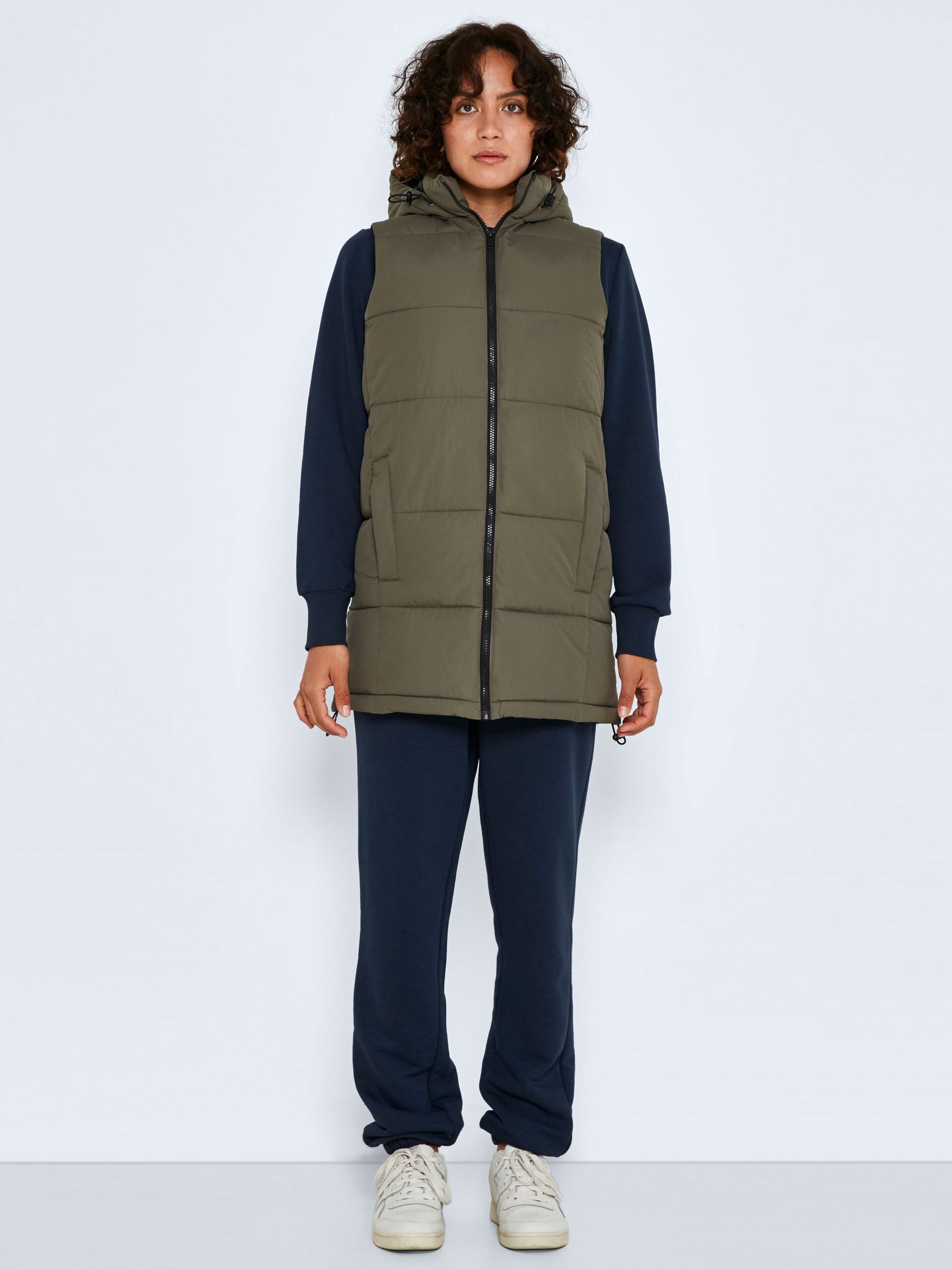 Lange Puffer Weste Wattierte Stepp Jacke ohne Ärmel Kapuze & Zip Lange Puffer Weste Wattierte Stepp Jacke ohne Ärmel Kapuze & Zip