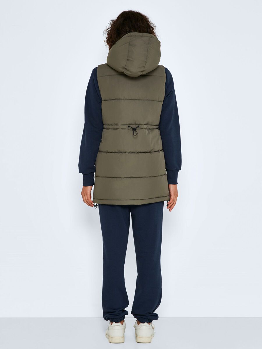 Lange Puffer Weste Wattierte Stepp Jacke ohne Ärmel Kapuze & Zip Lange Puffer Weste Wattierte Stepp Jacke ohne Ärmel Kapuze & Zip