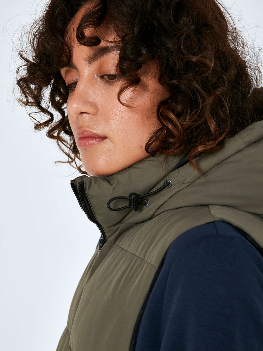 Lange Puffer Weste Wattierte Stepp Jacke ohne Ärmel Kapuze & Zip Lange Puffer Weste Wattierte Stepp Jacke ohne Ärmel Kapuze & Zip