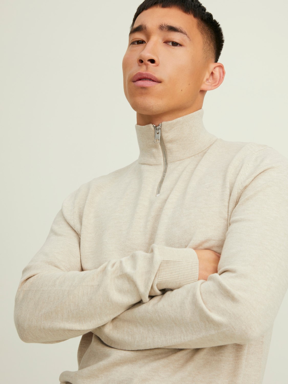 Dünner Strickpullover Stehkragen Sweater mit Zip Langarm Basic JJEEMIL Dünner Strickpullover Stehkragen Sweater mit Zip Langarm Basic JJEEMIL