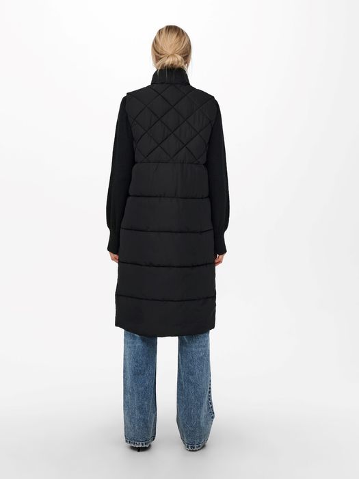Only ONLY Lange Puffer Weste Wattierte Stepp Jacke ohne Ärmel und – Schwarz, Bild 4