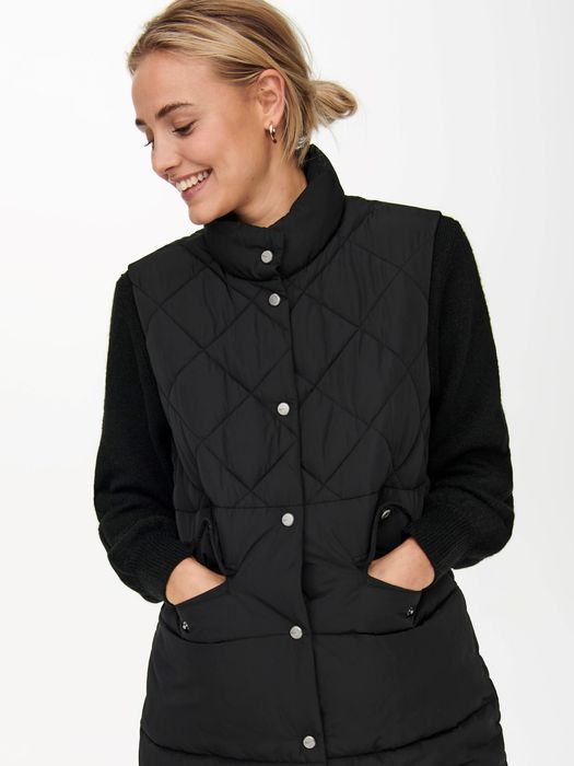 Only ONLY Lange Puffer Weste Wattierte Stepp Jacke ohne Ärmel und – Schwarz, Bild 5