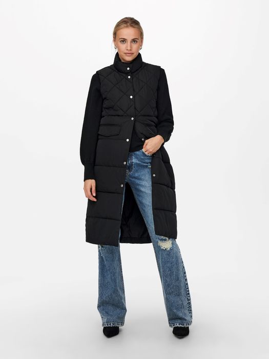 Only ONLY Lange Puffer Weste Wattierte Stepp Jacke ohne Ärmel und – Schwarz, Bild 3