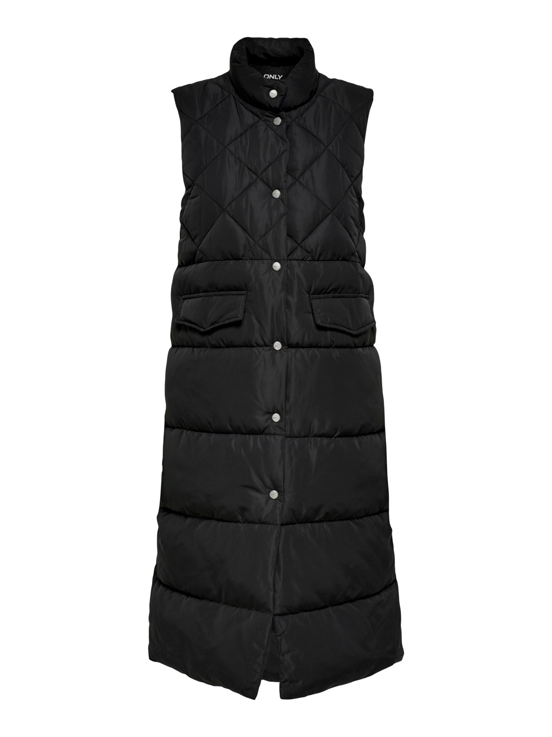 Only ONLY Lange Puffer Weste Wattierte Stepp Jacke ohne Ärmel und – Schwarz, Bild 1