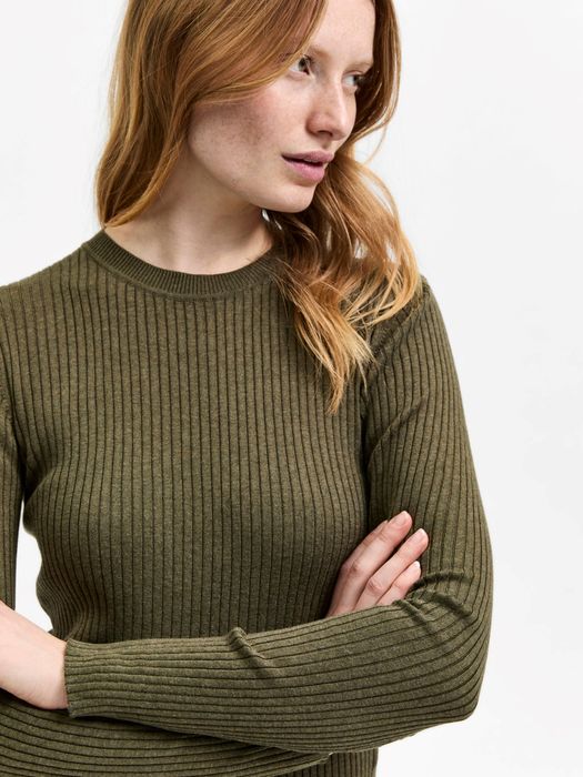 Selected Femme SELECTED FEMME Basic Strickpullover Langarm Stretch Rundhals – Khaki, Bild 6