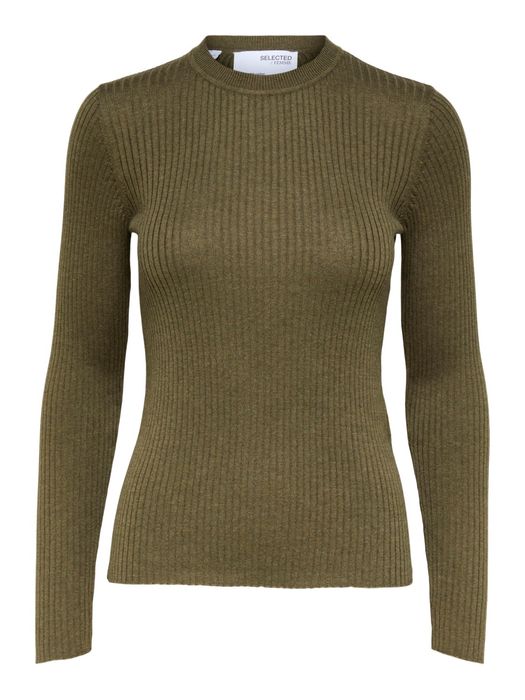 Selected Femme SELECTED FEMME Basic Strickpullover Langarm Stretch Rundhals – Khaki, Bild 7