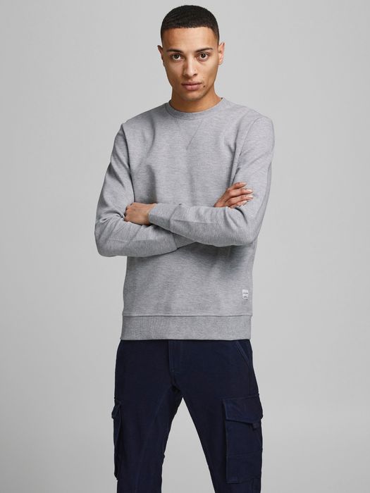 JACK & JONES Basic Sweater Langarm Sweatshirt Rundhals Pullover, Farbe: Grau