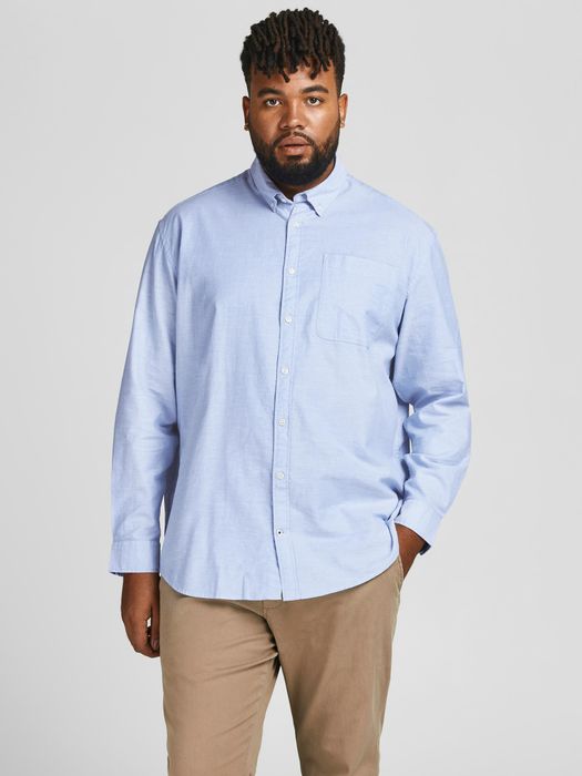 JACK & JONES Plus Size Hemd Übergrößen Basic Langarm Shirt, Farbe: Blau