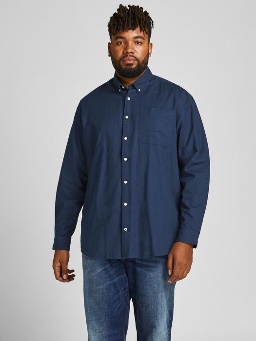 JACK & JONES Plus Size Hemd Übergrößen Basic Langarm Shirt, Farbe: Dunkelblau