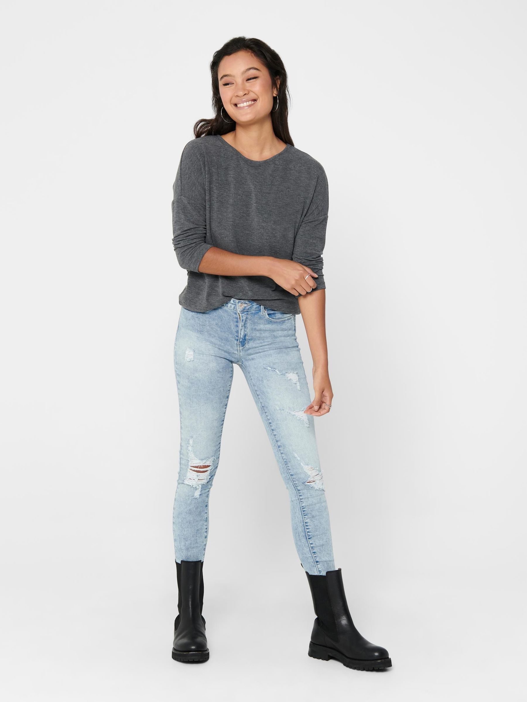 ONLY_SpringSummer2020_2812430_15157920_5.jpg Dünner Basic Strickpullover 3/4 Langarm Stretch Sweater ONLGLAMOUR