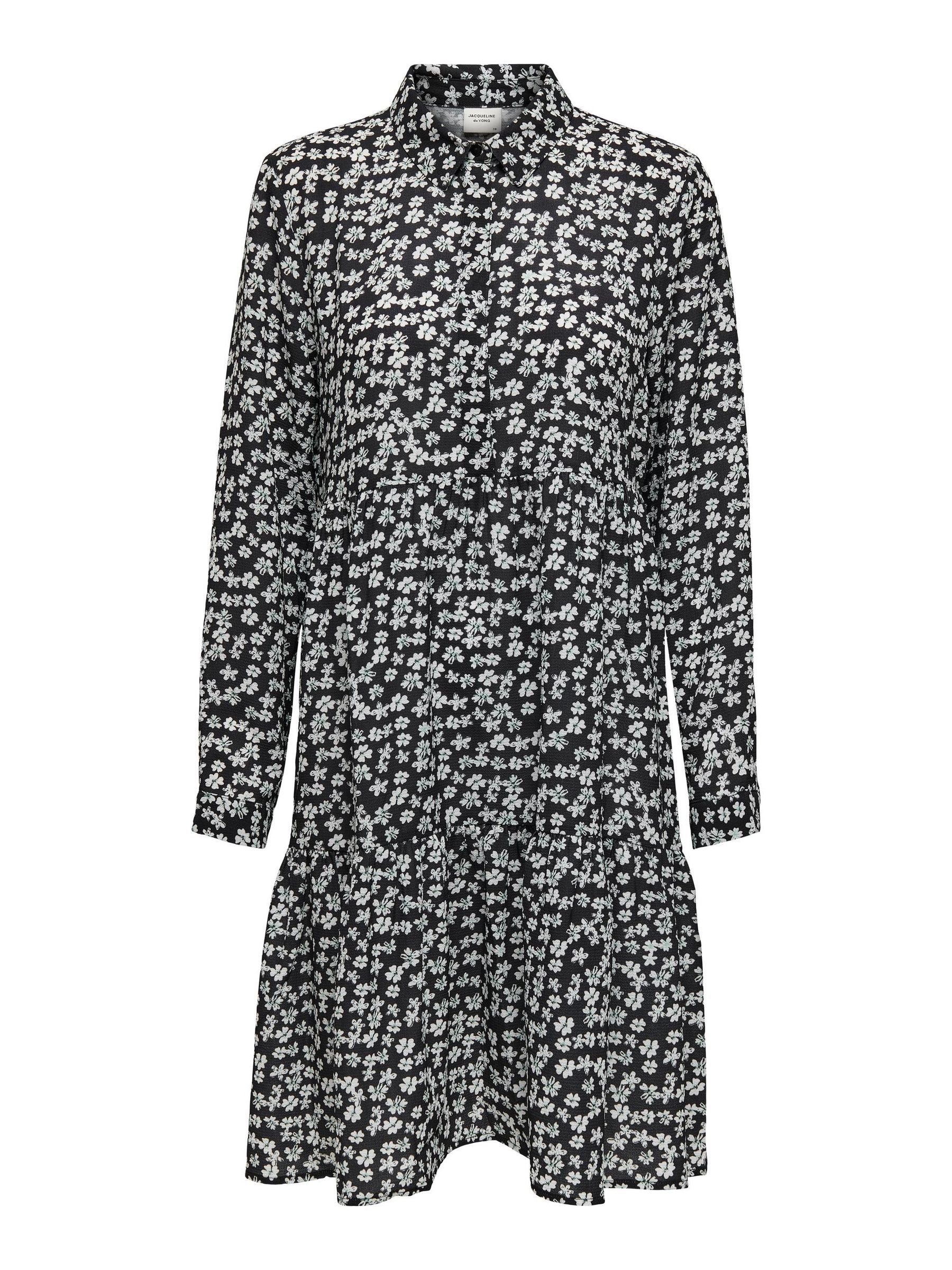 JDY_Noos2023_3535479_15221987.jpg Kurzes Langarm Kleid Gemustert Tunika Falten Bluse Rüschen Hemd JDYPIPER