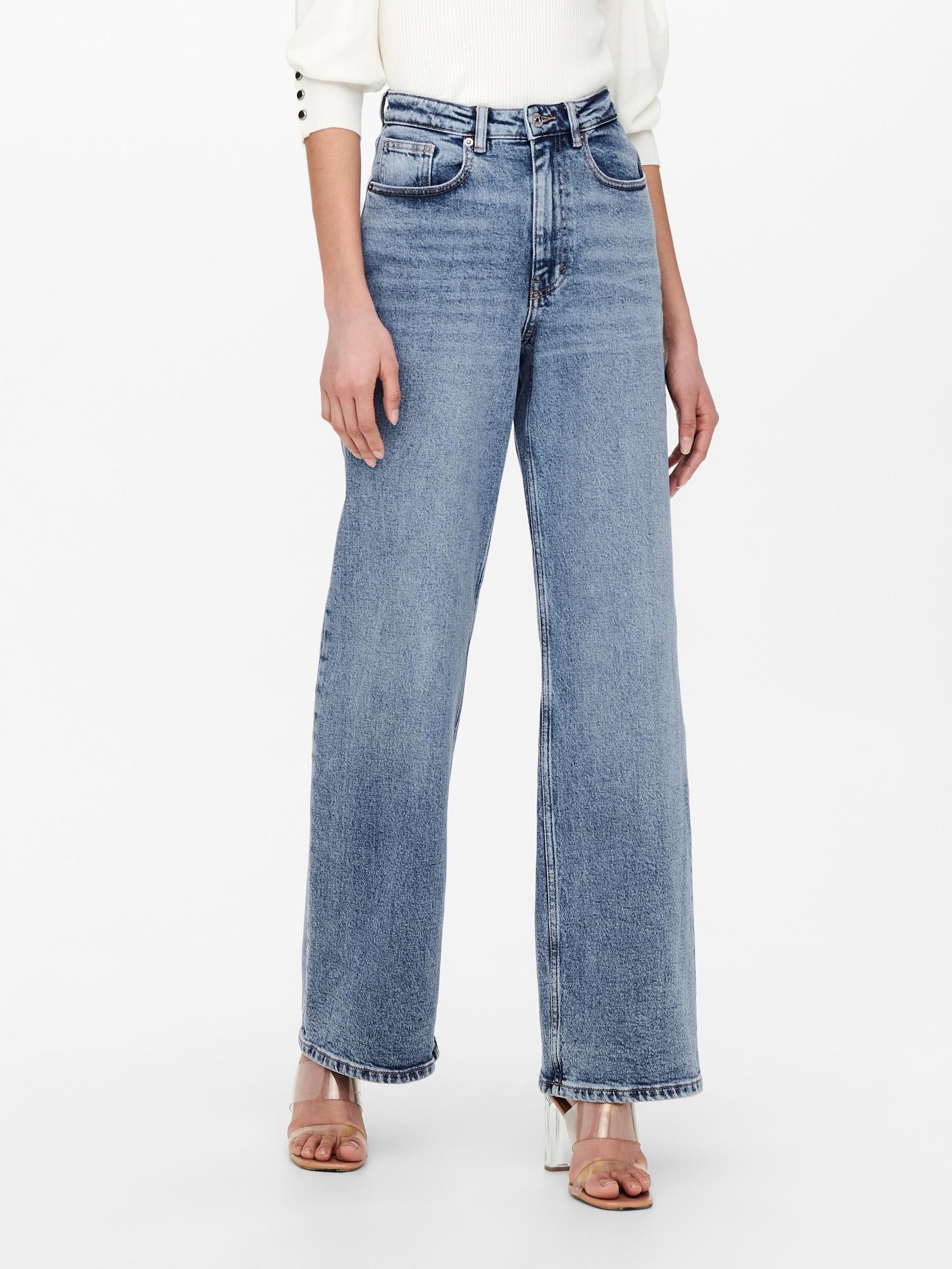 Only ONLY High Waist Jeans Stretch Denim Schlaghose 5-Pocket Wide Leg – Blau, Bild 2