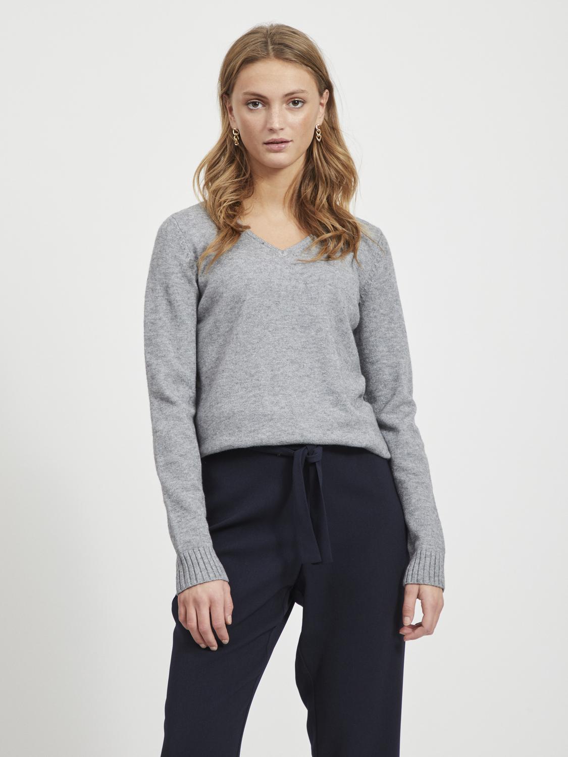 VILA_NOOS2024_2660804_14042769_3.jpg Dünner Strickpullover Knitted Basic Stretch Sweater Langarm V-Neck VIRIL
