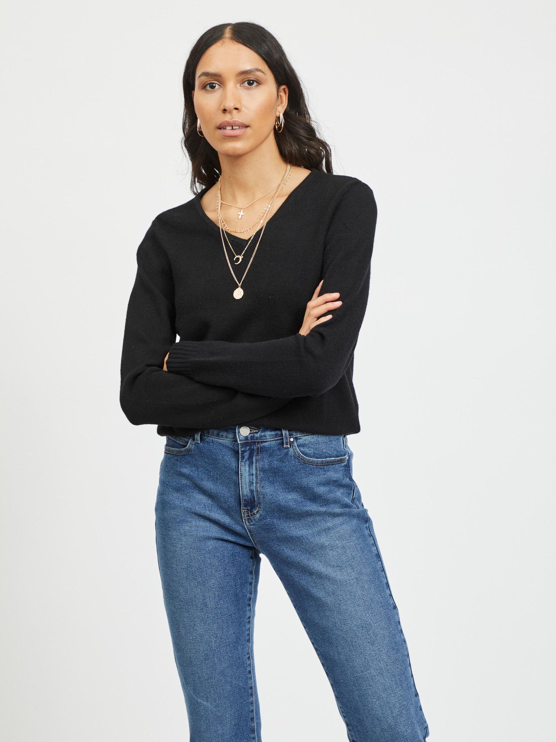 VILA_SpringSummer2017_2581519_14042769_3.jpg Dünner Strickpullover Knitted Basic Stretch Sweater Langarm V-Neck VIRIL