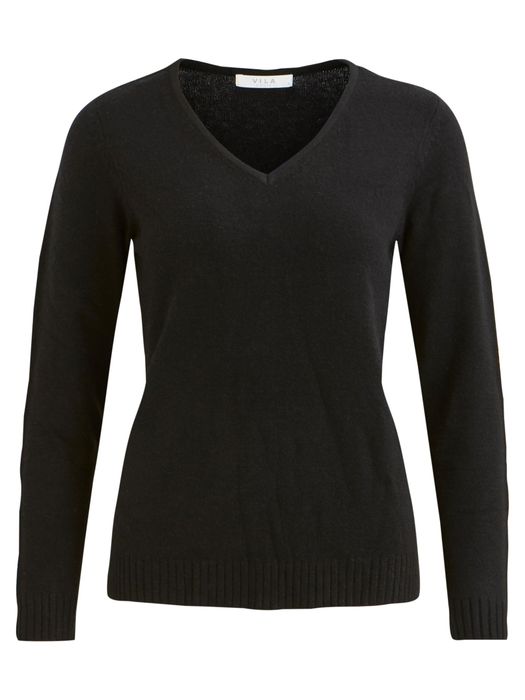 VILA Dünner Strickpullover Knitted Basic Stretch Sweater Langarm, Farbe: Schwarz